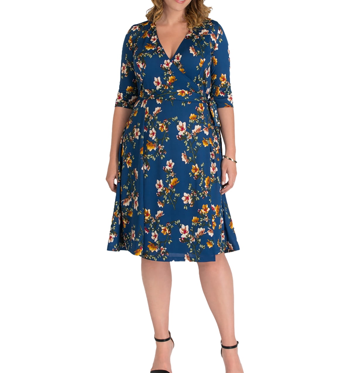 Kiyonna - Kiyonna | Essential Wrap Dress | Blue - Walmart.com - Walmart.com